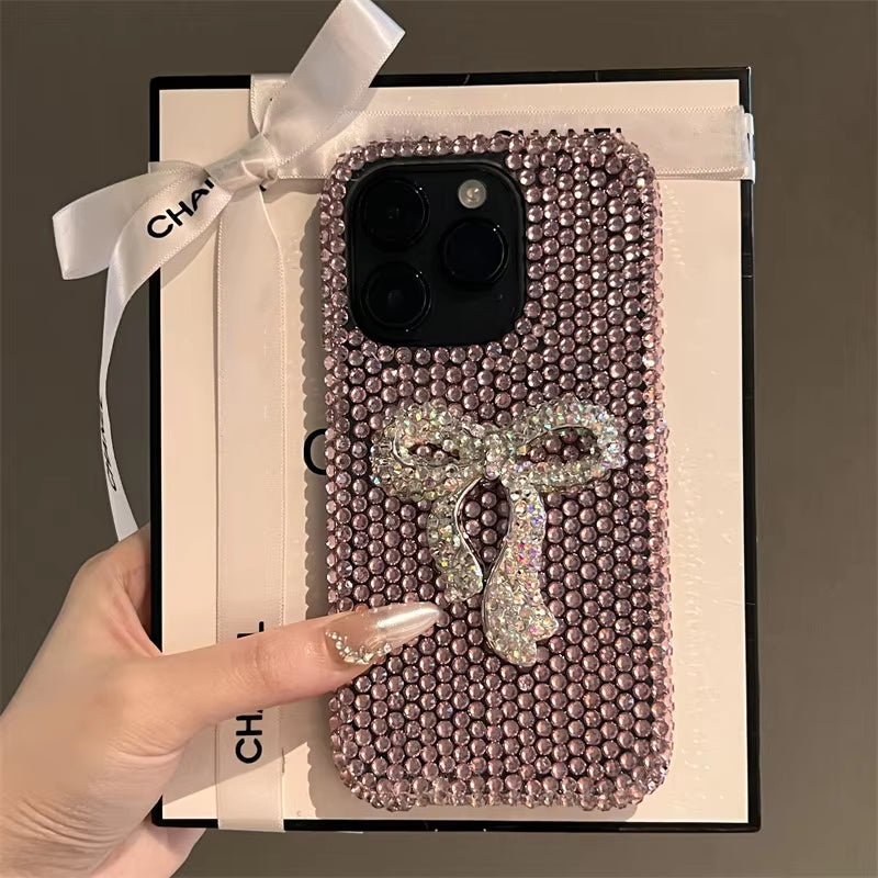 Bling Full Diamond Phone Cases for Iphone 16 15 11 12 13 14 Pro Max 7 plus XR XS Glitter Lovely Bow Protective Soft TPU Cover