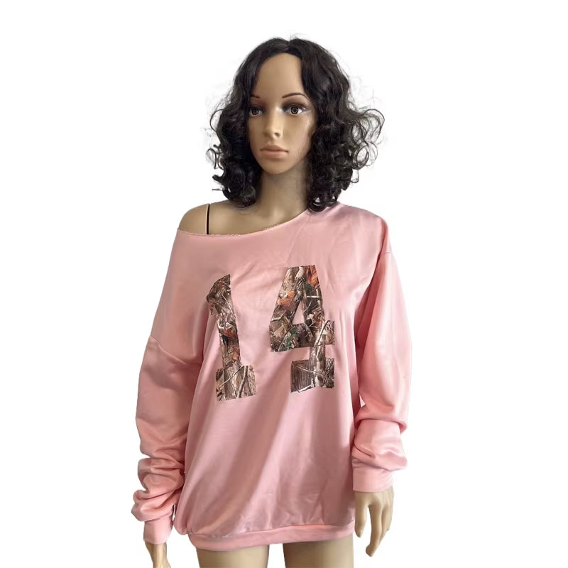 Pink Pullover Sweatshirt Tree Ring Print Digital Fabric Loose Fit Casual Top round Neck Versatile Lazy Streetwear Hoodies