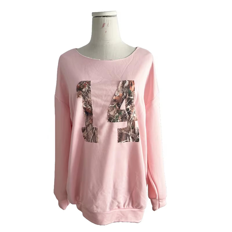 Pink Pullover Sweatshirt Tree Ring Print Digital Fabric Loose Fit Casual Top round Neck Versatile Lazy Streetwear Hoodies