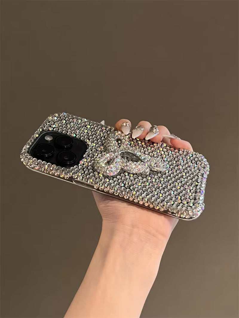 Bling Full Diamond Phone Cases for Iphone 16 15 11 12 13 14 Pro Max 7 plus XR XS Glitter Lovely Bow Protective Soft TPU Cover