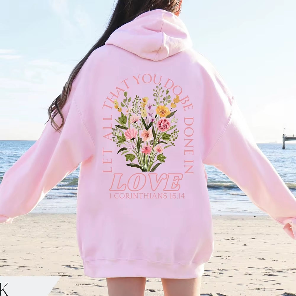 Trendy Christian Sweatshirt Merch, Words on Back Bible Verse Hoodie Jesus Loves You Faith Hoodie Women Y2K Top Retro Sweatshirt