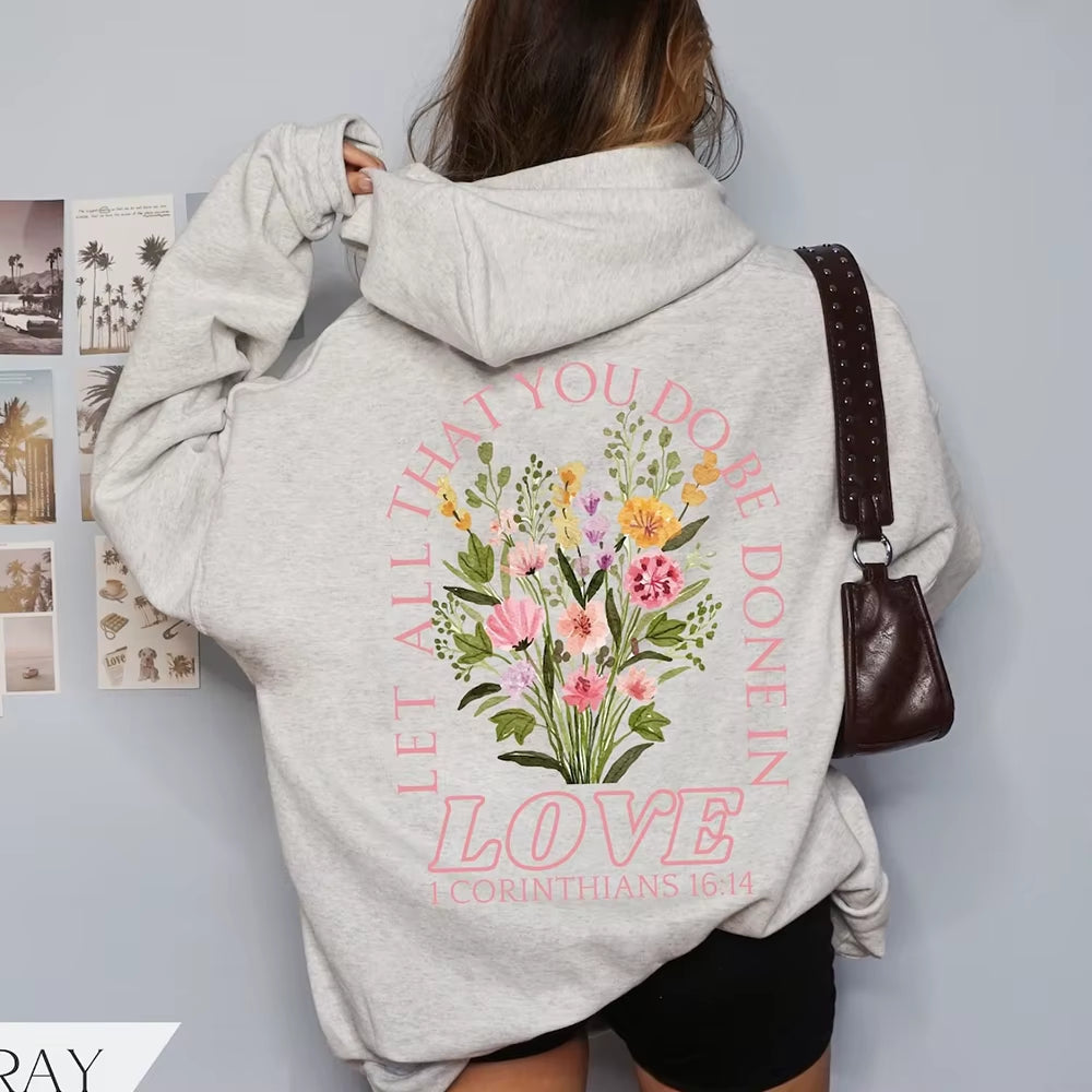 Trendy Christian Sweatshirt Merch, Words on Back Bible Verse Hoodie Jesus Loves You Faith Hoodie Women Y2K Top Retro Sweatshirt