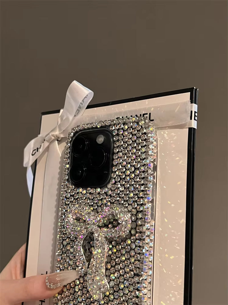 Bling Full Diamond Phone Cases for Iphone 16 15 11 12 13 14 Pro Max 7 plus XR XS Glitter Lovely Bow Protective Soft TPU Cover