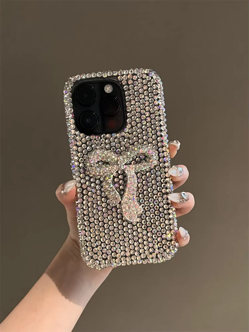 Bling Full Diamond Phone Cases for Iphone 16 15 11 12 13 14 Pro Max 7 plus XR XS Glitter Lovely Bow Protective Soft TPU Cover