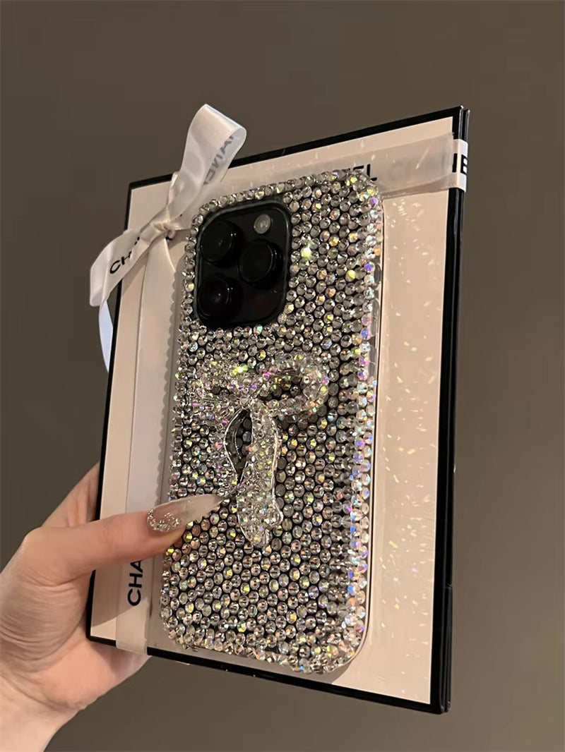 Bling Full Diamond Phone Cases for Iphone 16 15 11 12 13 14 Pro Max 7 plus XR XS Glitter Lovely Bow Protective Soft TPU Cover