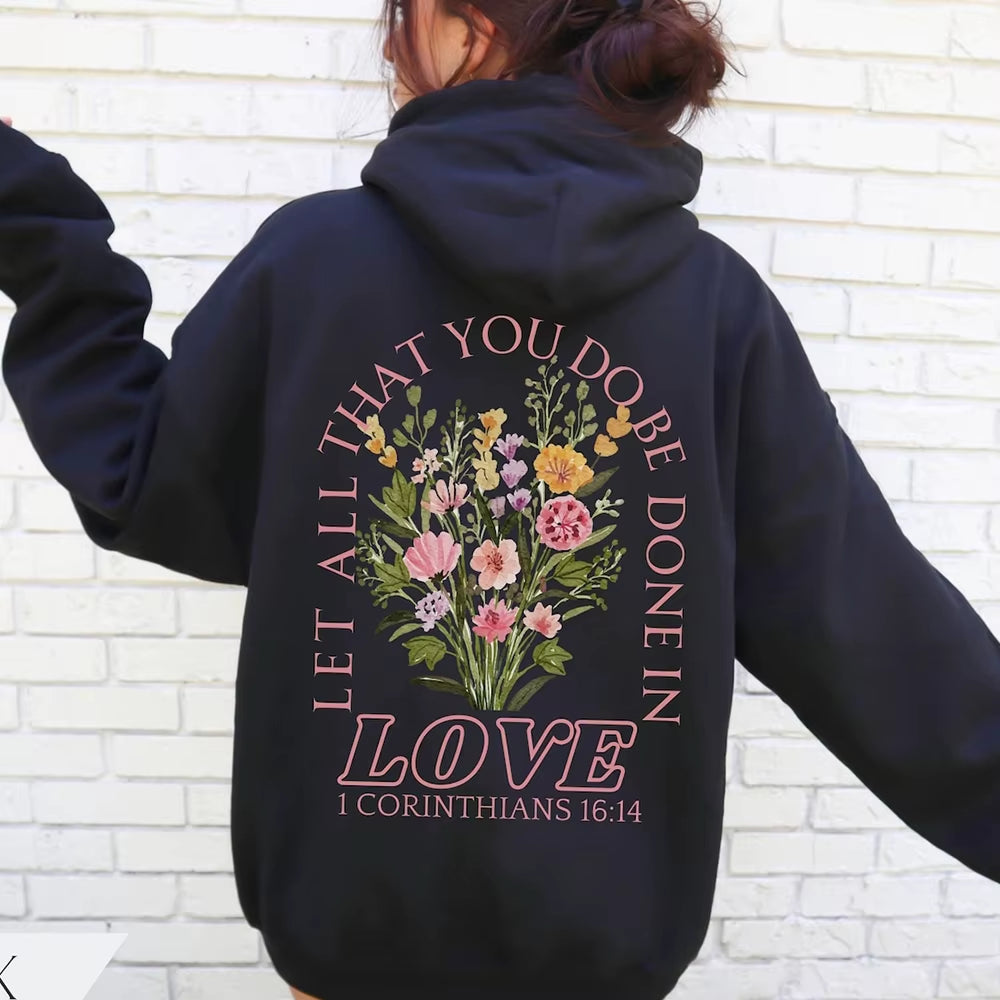 Trendy Christian Sweatshirt Merch, Words on Back Bible Verse Hoodie Jesus Loves You Faith Hoodie Women Y2K Top Retro Sweatshirt