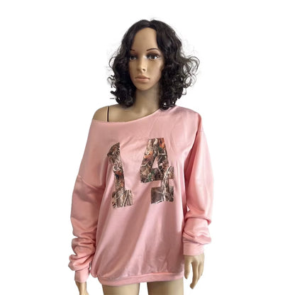 Pink Pullover Sweatshirt Tree Ring Print Digital Fabric Loose Fit Casual Top round Neck Versatile Lazy Streetwear Hoodies