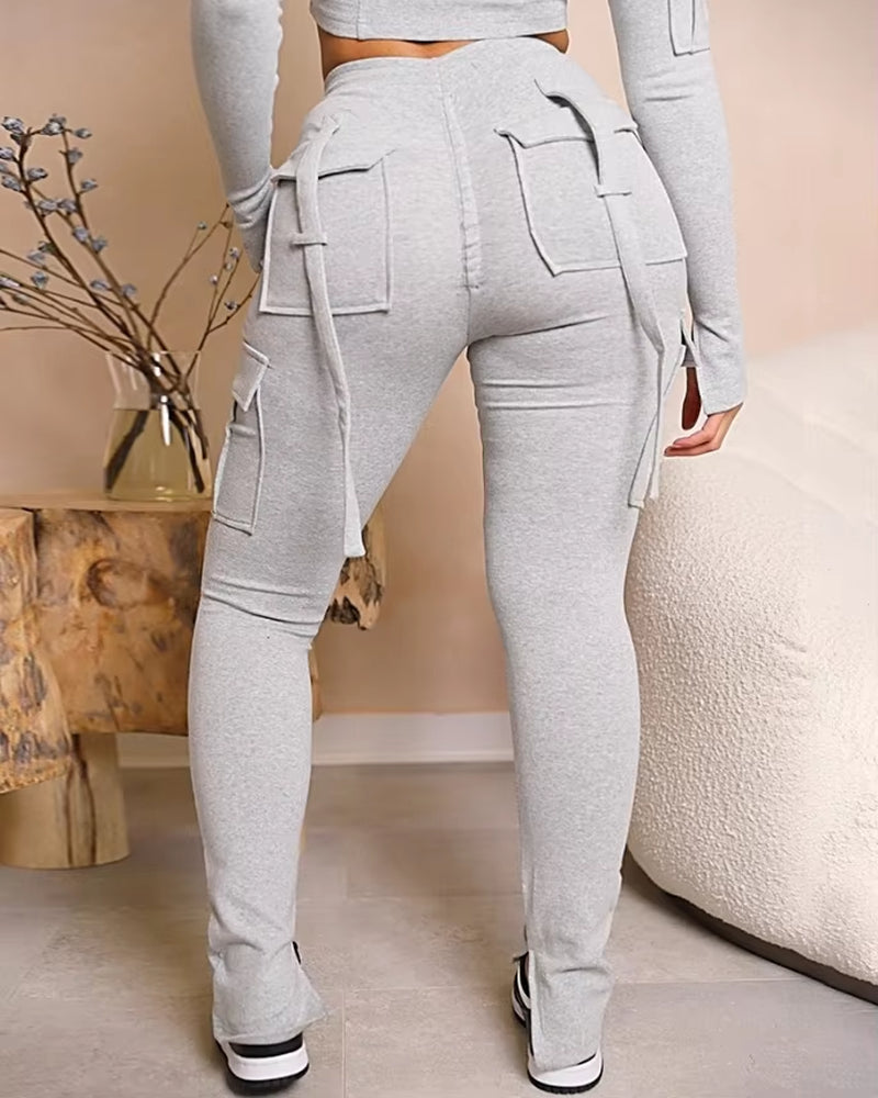 Women'S Casual Drawstring Slit Pocket Design Sweatpants Female Daily Clothes Plain New Fashion Women Skinny Trousers