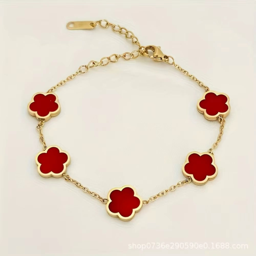 Gold Plated Five-Leaved Flower Bracelets for Women Stainless Steel Anti-Fading Hypoallergenic Trendy Hand Chains Jewelry