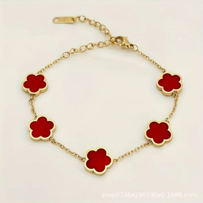 Gold Plated Five-Leaved Flower Bracelets for Women Stainless Steel Anti-Fading Hypoallergenic Trendy Hand Chains Jewelry