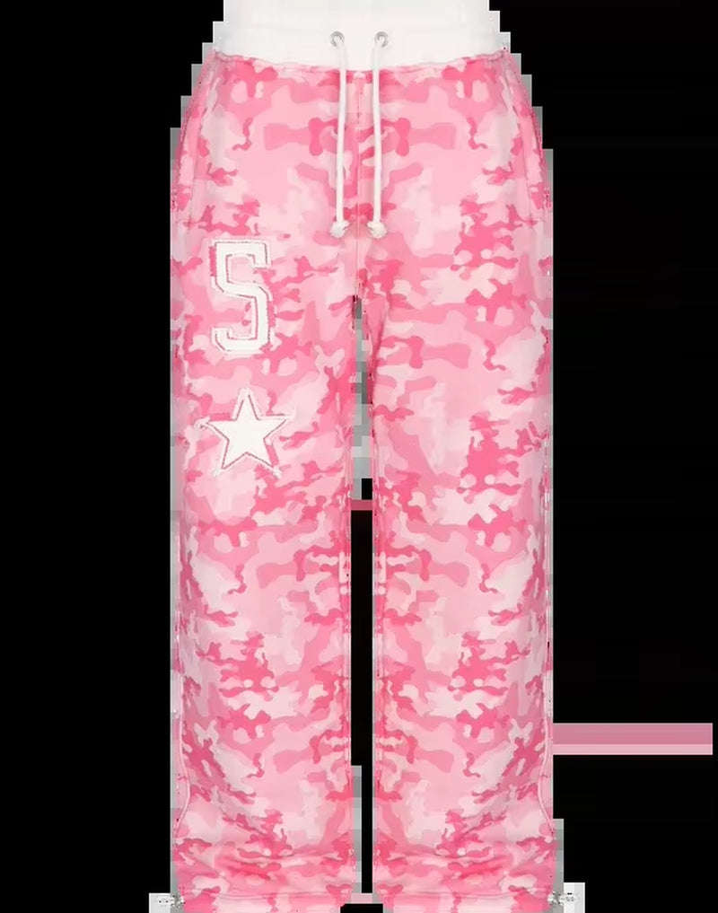 Y2K Pink Short Camouflage Zipper Hoodie Tracksuits Women Harajuku Letters Graphic Embroidery Sweatshirt Goth Straight Sweatpants