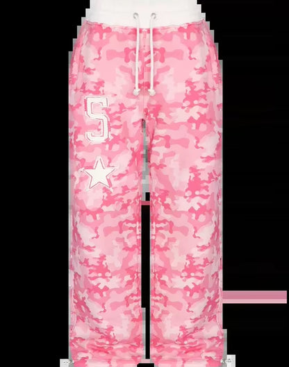 Y2K Pink Short Camouflage Zipper Hoodie Tracksuits Women Harajuku Letters Graphic Embroidery Sweatshirt Goth Straight Sweatpants