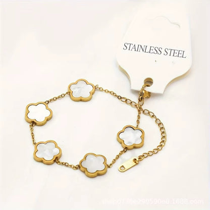 Gold Plated Five-Leaved Flower Bracelets for Women Stainless Steel Anti-Fading Hypoallergenic Trendy Hand Chains Jewelry