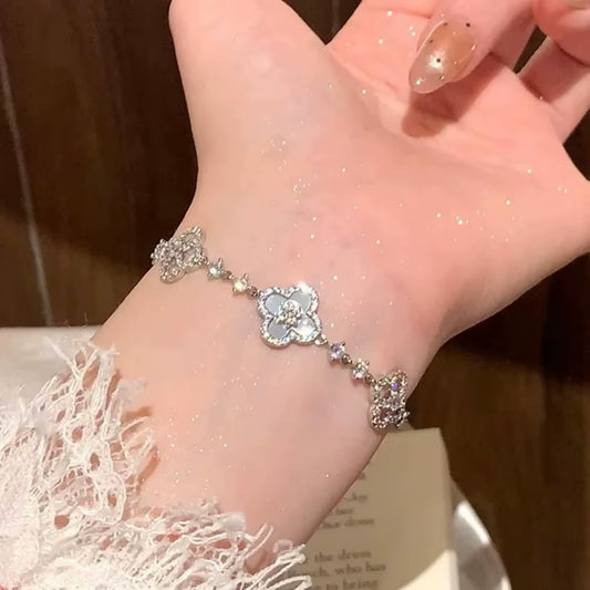 Gold Plated Five-Leaved Flower Bracelets for Women Stainless Steel Anti-Fading Hypoallergenic Trendy Hand Chains Jewelry