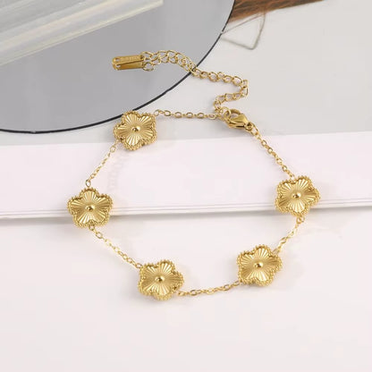Gold Plated Five-Leaved Flower Bracelets for Women Stainless Steel Anti-Fading Hypoallergenic Trendy Hand Chains Jewelry