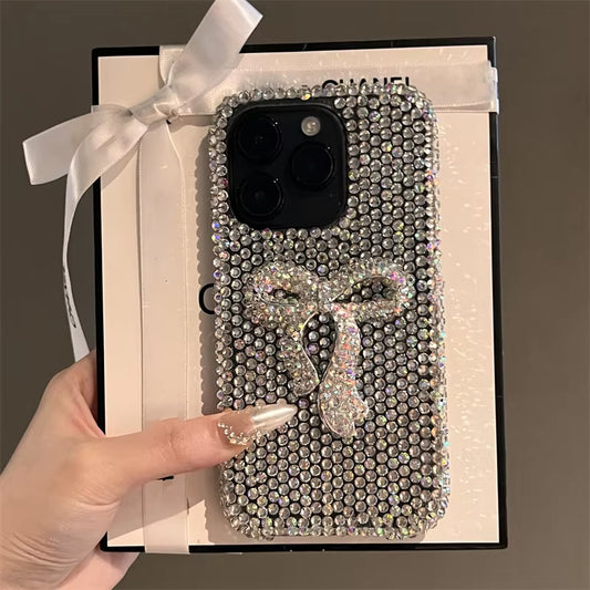 Bling Full Diamond Phone Cases for Iphone 16 15 11 12 13 14 Pro Max 7 plus XR XS Glitter Lovely Bow Protective Soft TPU Cover