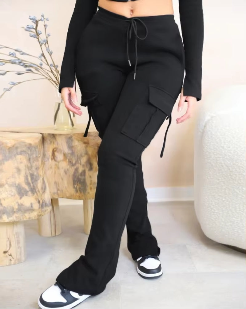 Women'S Casual Drawstring Slit Pocket Design Sweatpants Female Daily Clothes Plain New Fashion Women Skinny Trousers