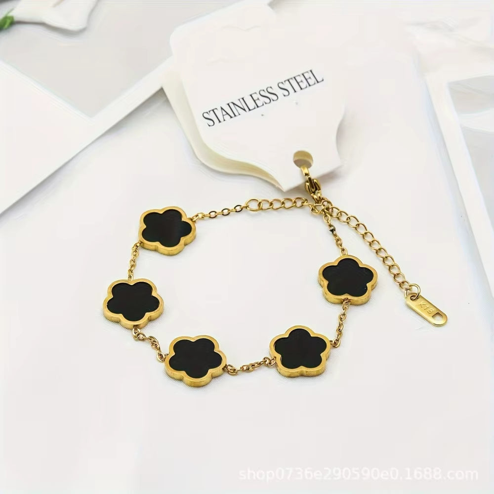 Gold Plated Five-Leaved Flower Bracelets for Women Stainless Steel Anti-Fading Hypoallergenic Trendy Hand Chains Jewelry
