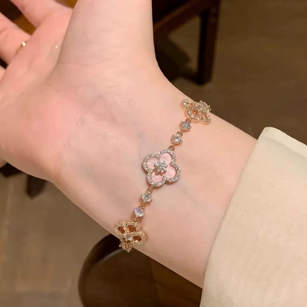 Gold Plated Five-Leaved Flower Bracelets for Women Stainless Steel Anti-Fading Hypoallergenic Trendy Hand Chains Jewelry