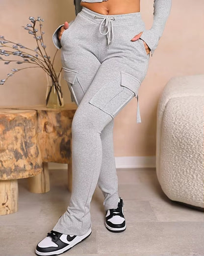 Women'S Casual Drawstring Slit Pocket Design Sweatpants Female Daily Clothes Plain New Fashion Women Skinny Trousers