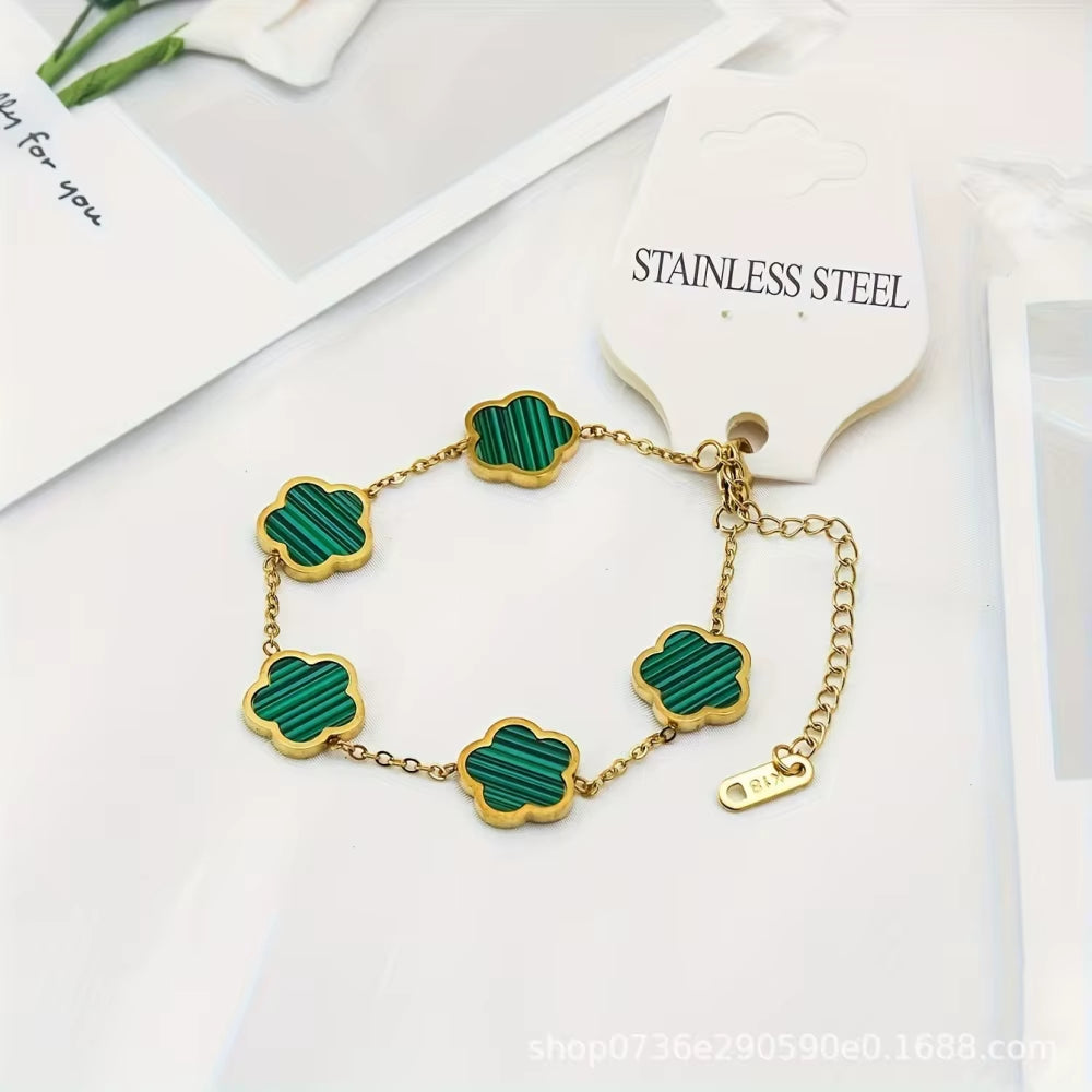 Gold Plated Five-Leaved Flower Bracelets for Women Stainless Steel Anti-Fading Hypoallergenic Trendy Hand Chains Jewelry